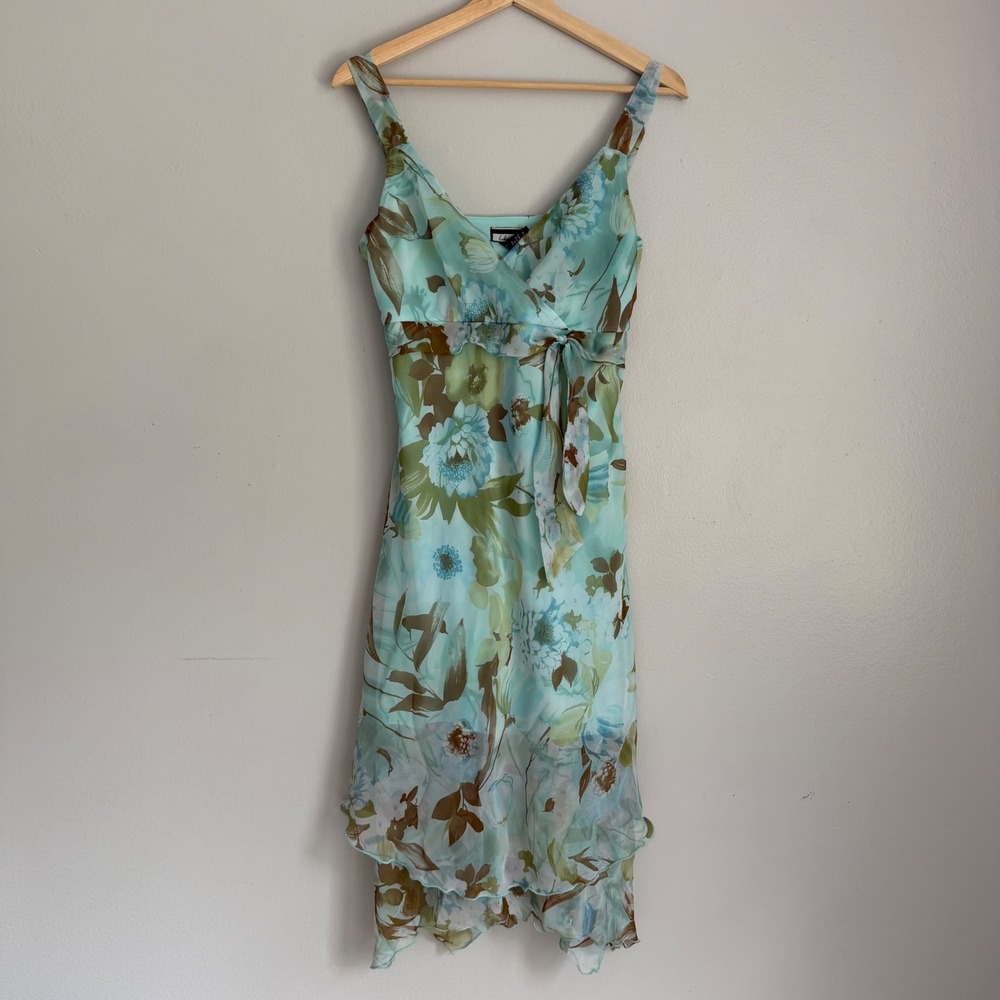 VIntage Believe Floral Handkerchief Hem Midi Dress 8 Garden Fairy Romantic